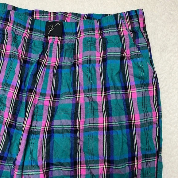 Victoria's Secret Pajama Pants Womens S Teal Pink Plaid Lurex Jogger Sleepwear - Picture 1 of 9